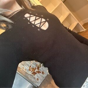 Chic Black Lace-Up Sweater